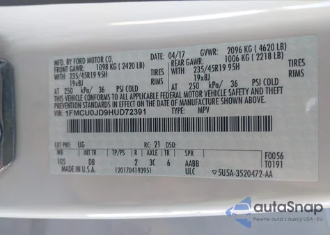 2017 Ford Escape Titanium из США, поврежденный, VIN 1FMCU0JD9HUD72391